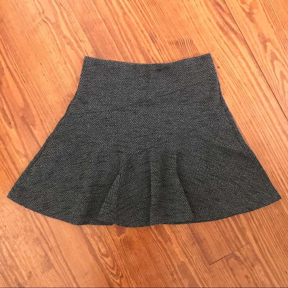 LOFT bias cut flared herringbone tweed skirt